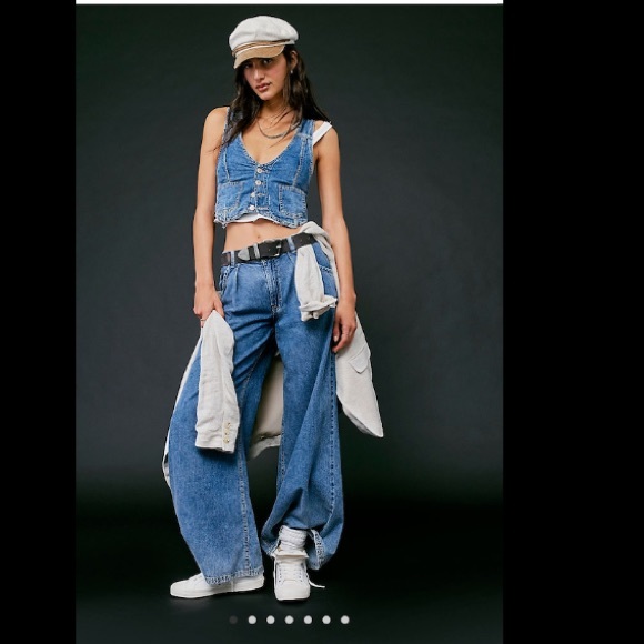 Free People Rider Suit Denim Blue Jeans Size M Wide Leg Pants Only - Picture 3 of 17